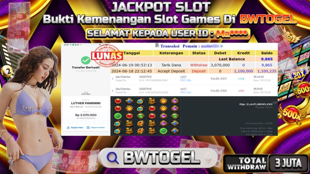 BUKTI JACKPOT SLOT GATES OF GATOT KACA TERPERCAYA DI INDONESIA TGL 19-06-2024